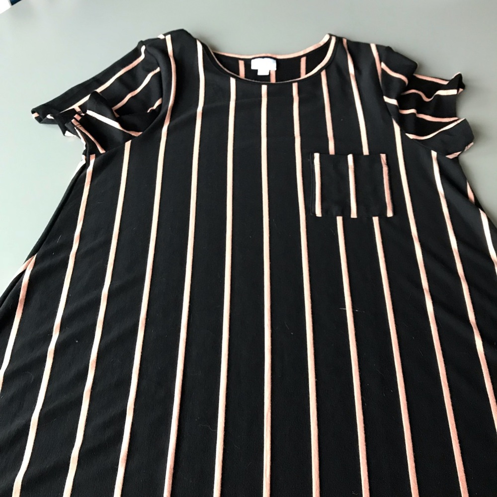 NWOT LuLaRoe Carly Black and Pink Pinstripe Dress